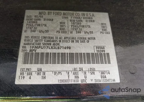 2003 Ford Expedition Eddie Bauer from USA, damaged, VIN 1FMPU17LX3LB71698